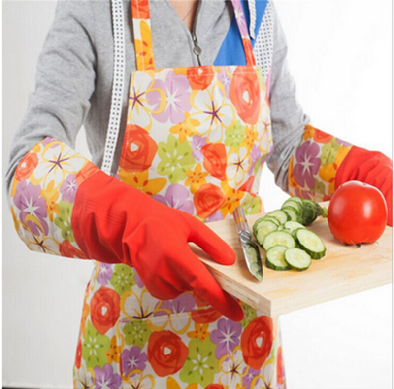 370好帮手保暖乳胶手套 加长直筒口碎花洗碗手套 防水 手套