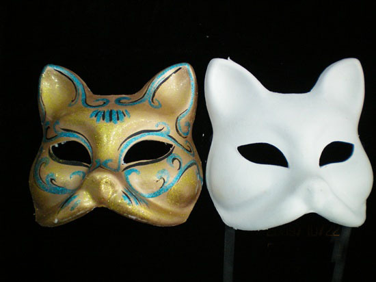 DIY环保面具/纸浆面具/白色手绘面具-猫脸图