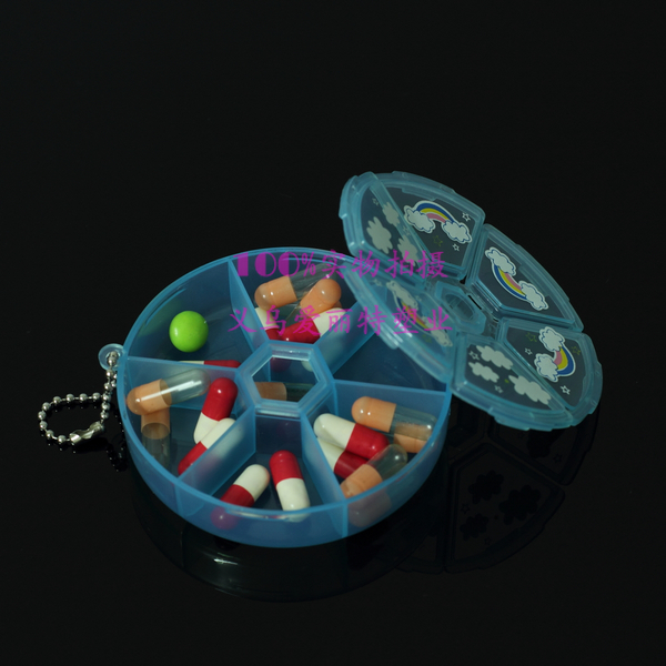 Round six-compartment portable pill box PP pill box cartoon printed pill box thumbnail
