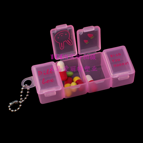 Single four-compartment PP small medicine box cute cartoon four-compartment small medicine box thumbnail