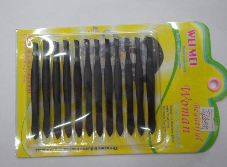 Black - plated eyebrow clip with 12 suction clips