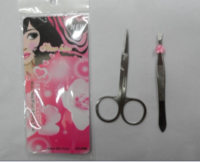 A886 eyebrow Clip eyebrow Scissors set stainless steel with peach heart eyebrow clip and stainless steel eyebrow scissors