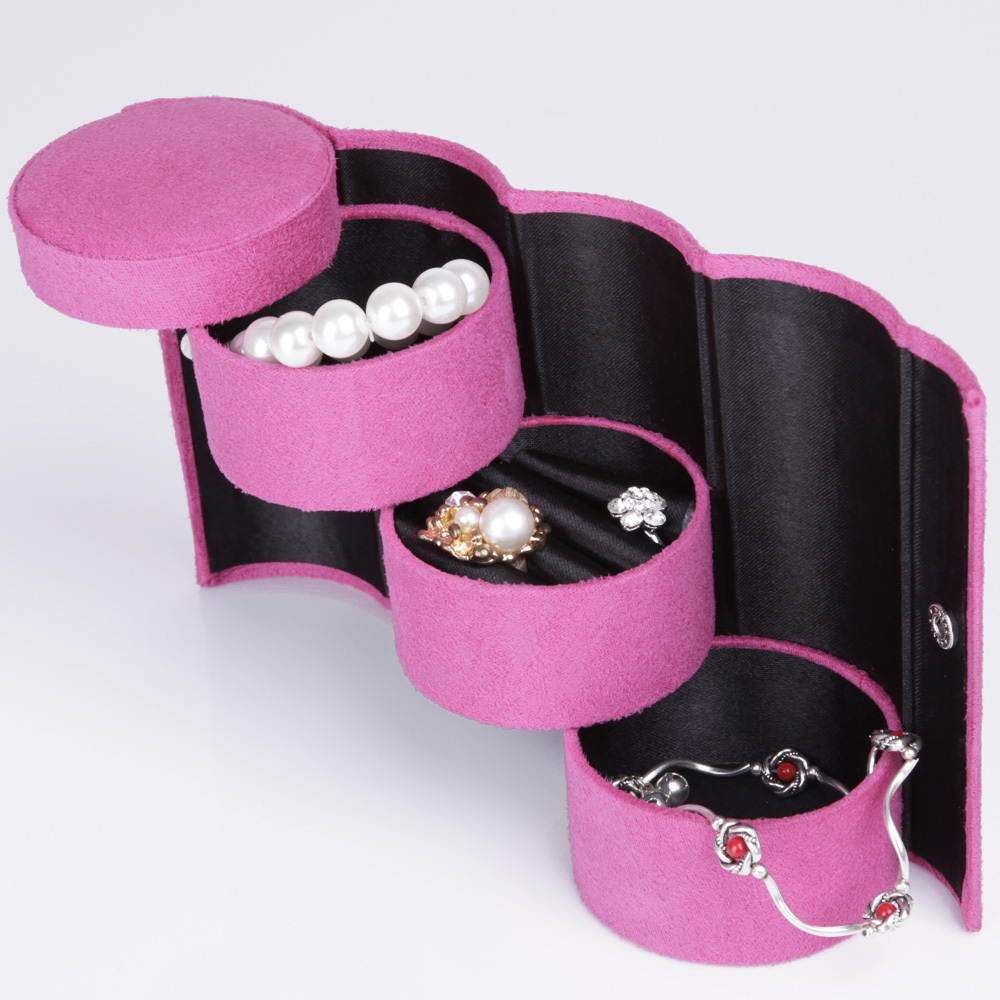 Supply GUANYA jewelry box, small cylindrical velvet jewelry box, three-layer cylindrical storage box