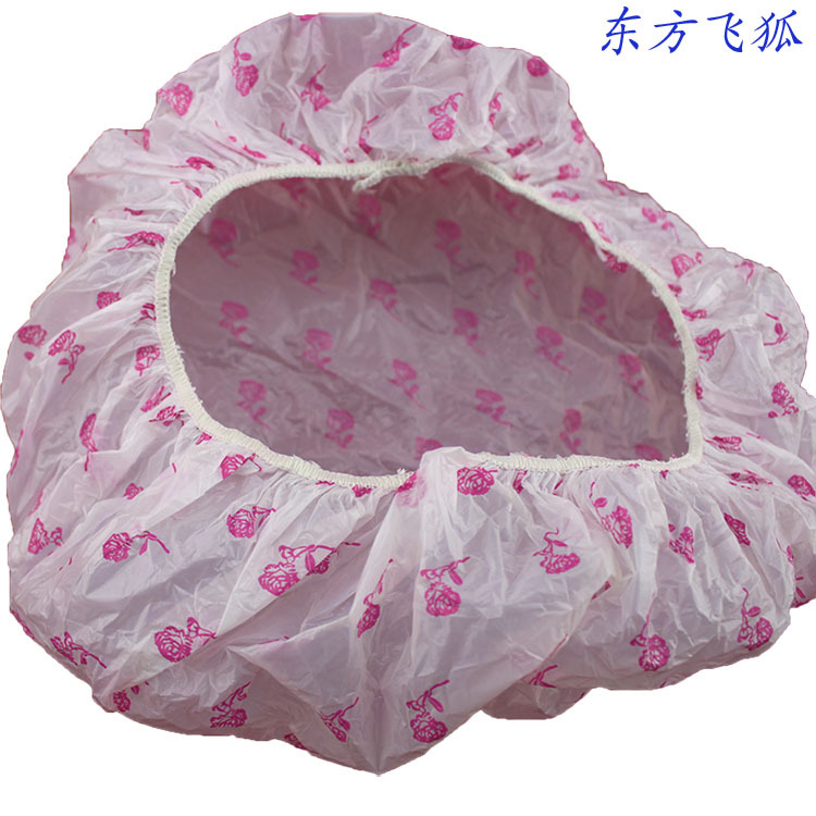 一次性印花PE浴帽 加厚花点塑料卫生浴帽产品图