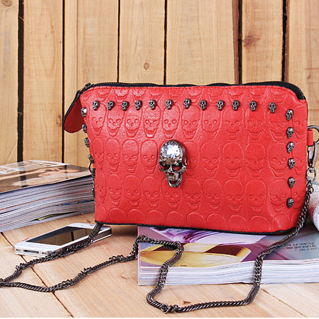春夏新款欧美复古骷髅头铆钉百搭手拿单肩斜挎包女士零钱包