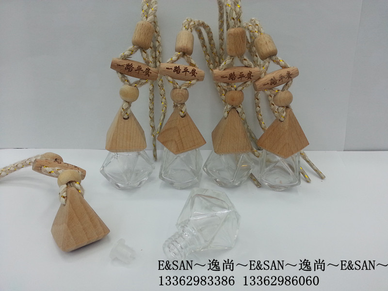 8ML菱形瓶汽车挂件/香水瓶/玻璃瓶/空瓶子/木头挂件细节图