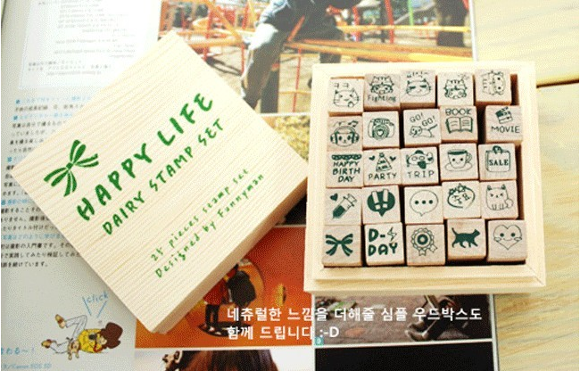 可爱日记本装饰印章25个套装/Happy Life/日记印章