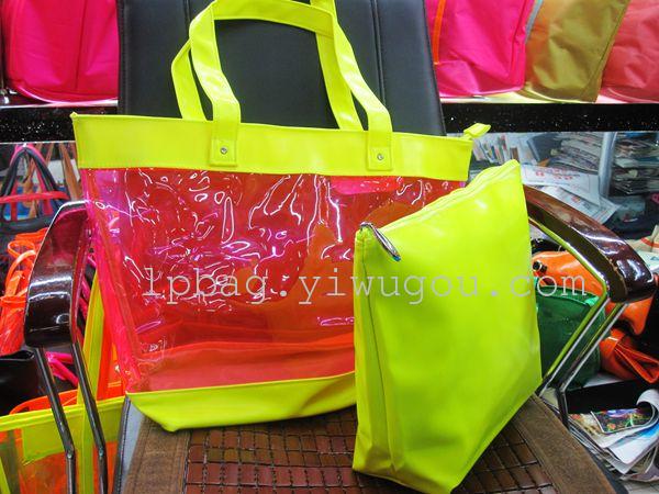 新款透明彩色包大包子母包撞色包荧光包休闲日韩风潮