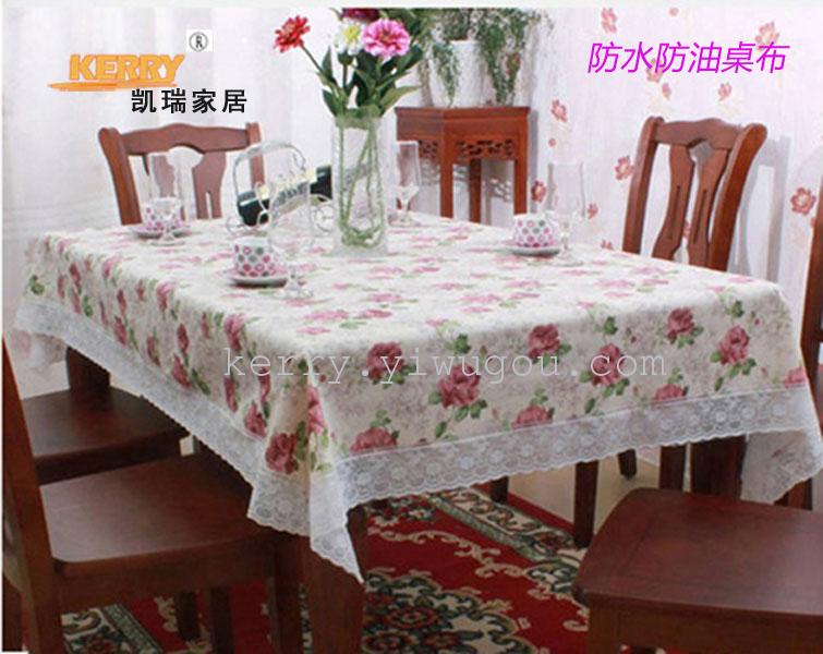 PVC 3“蕾丝花边贴棉印花桌布防水防油桌布长方形桌布方形桌布