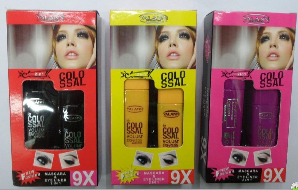 Eyelash cream set waterproof eyeliner + increase mascara yellow black purple tube black mascara silica gel mascara eyelash brush head