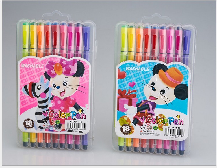 Yiwu Selection manufacturers direct watercolor pen 18 color box watercolor pen flat plastic box