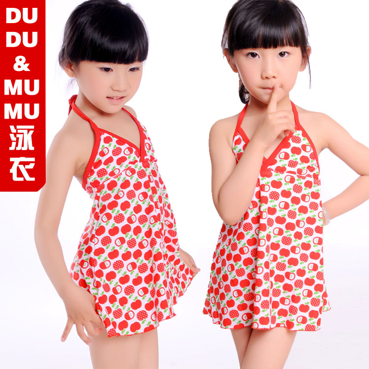 Manufacturers direct children skirt type split swimsuit cute red Apple skirt female baby swimsuit hot spring suit thumbnail