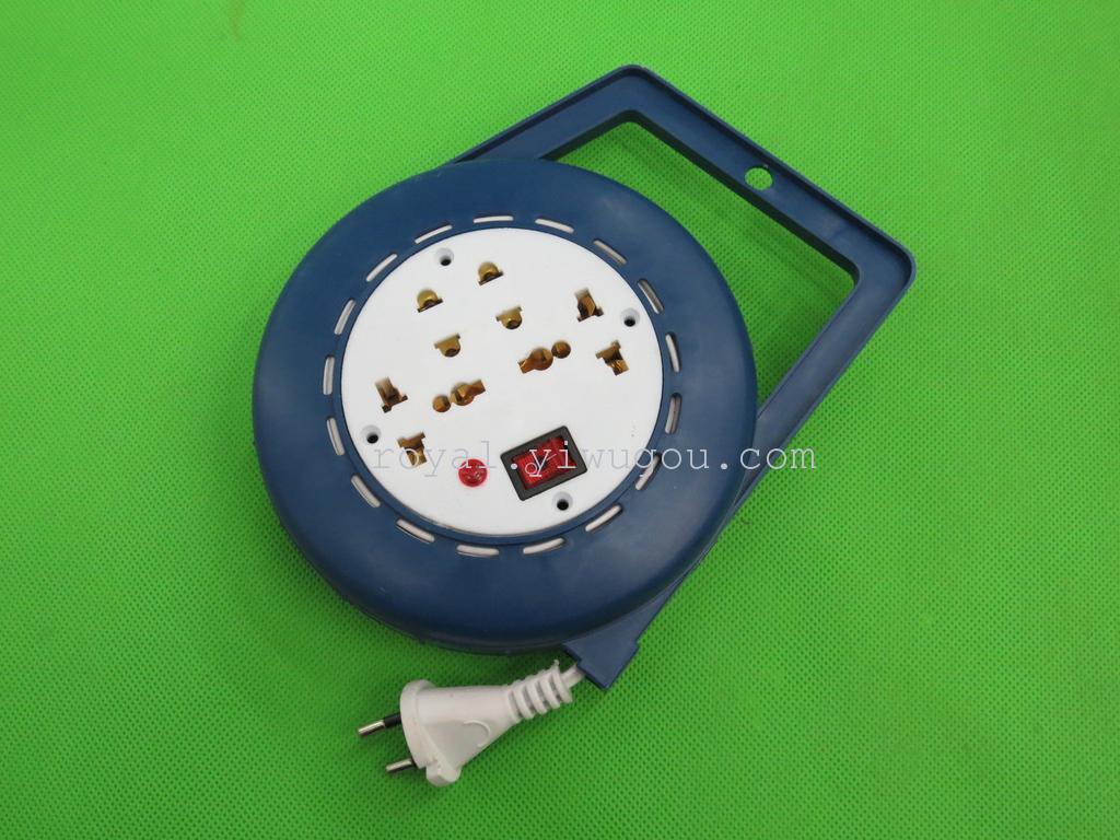 9804B圆盘5M线转盘带线可卷线可收缩电线插座插板6元