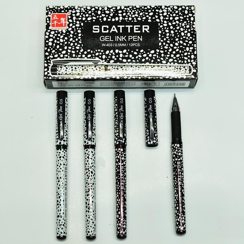 5000 Years W-403 Black and White Dot Personalized Gel Pen, half-needle tip 0.5mm