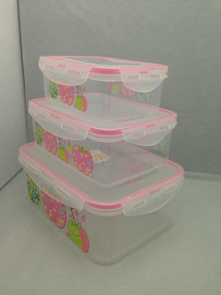 Three-piece set of household food storage containers that can be microwaved 199-2830