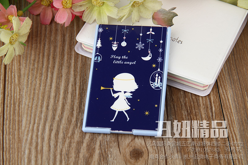 Small cartoon plastic mirror folding rectangular mirror flip side desk mirror portable makeup mirror thumbnail