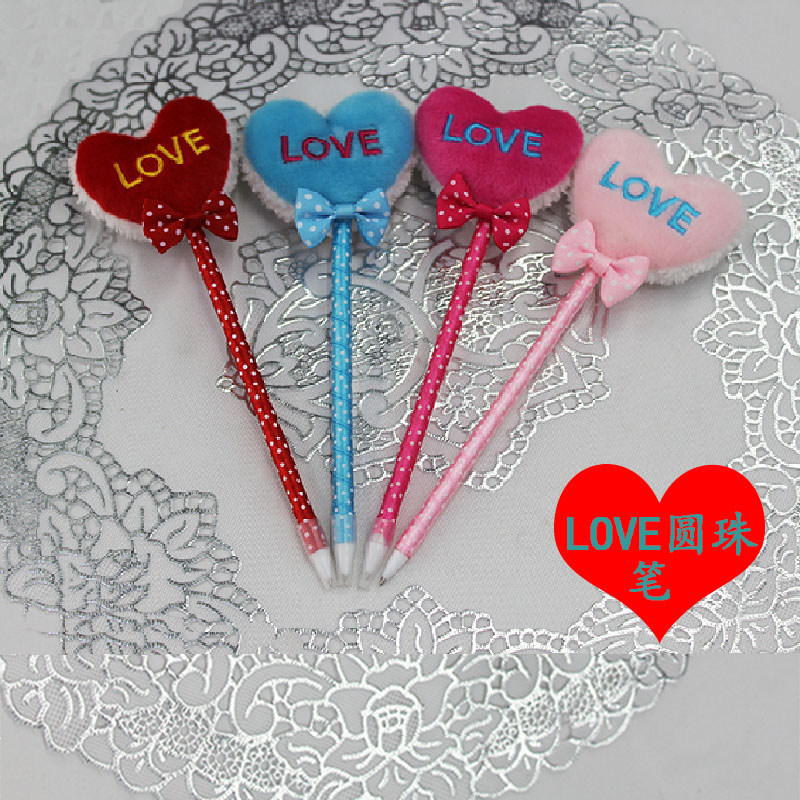 Korean stationery, beautiful LOVE bow, plush ballpoint pen, wholesale of primary school students' prizes