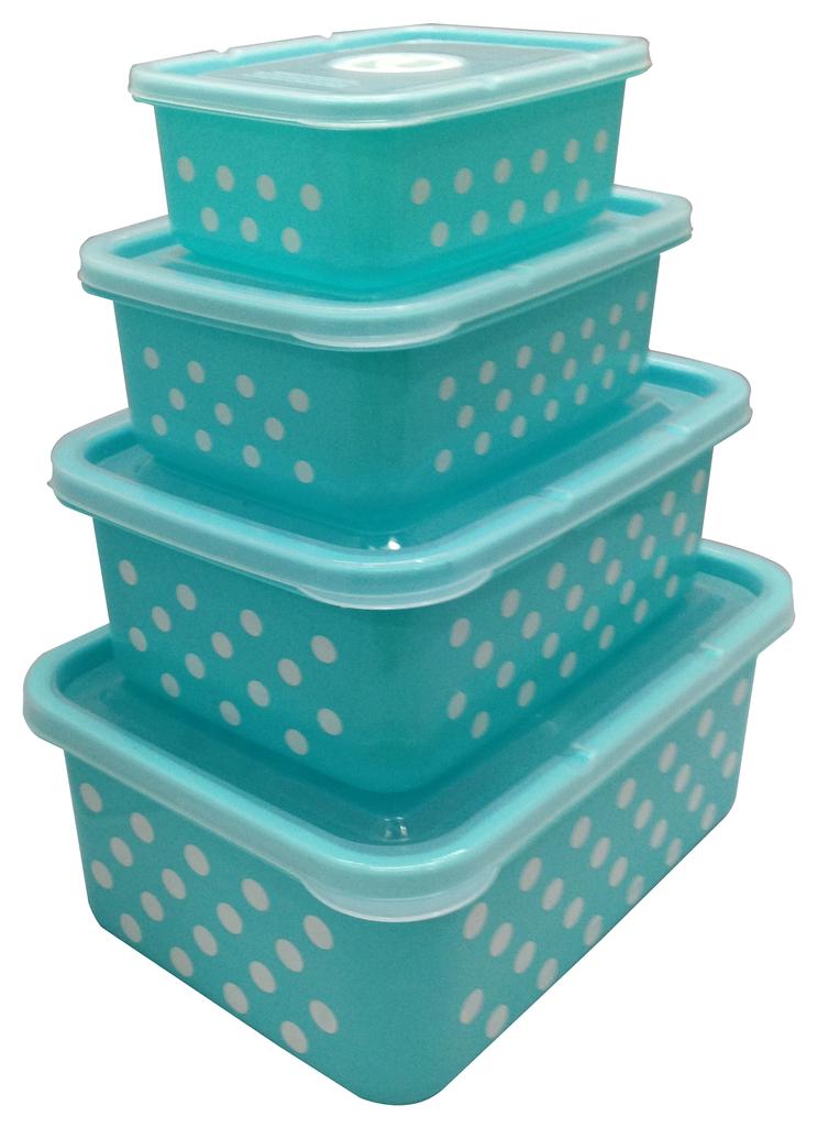 Plastic food storage containers, four-piece sets of food storage containers, polka dot lunch boxes, factory direct sales, 94-1012 cubic meters