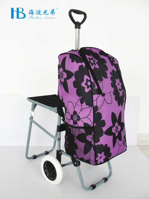 伸缩带座椅购物车雪青大花冰包购物车可当背包购物车产品图