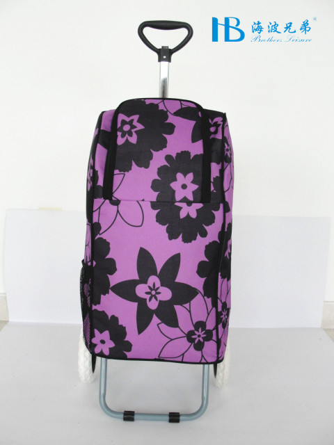 伸缩带座椅购物车雪青大花冰包购物车可当背包购物车