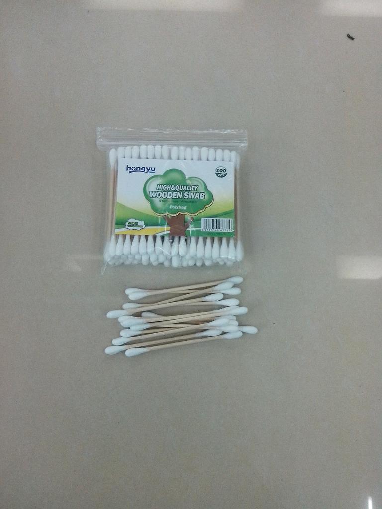 Tape 100 wooden pole cotton swab tampon cotton swab double - ended wooden stick antibacterial cotton swab thumbnail