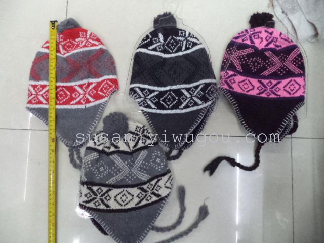 Round Hat Alphabet Jacquard Hat Knitted Jacquard Baseball Cap Windcap Ear Cap details Picture