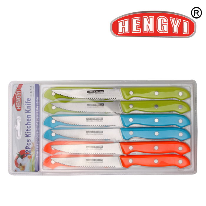 HENGYI. Hengyi Hardware Kitchenware 12PC steak knife, kitchen knife, plastic handle knife.