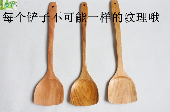 厨房不粘锅必备纯天然木铲 加长手柄防烫绿色环保锅铲勺子细节图