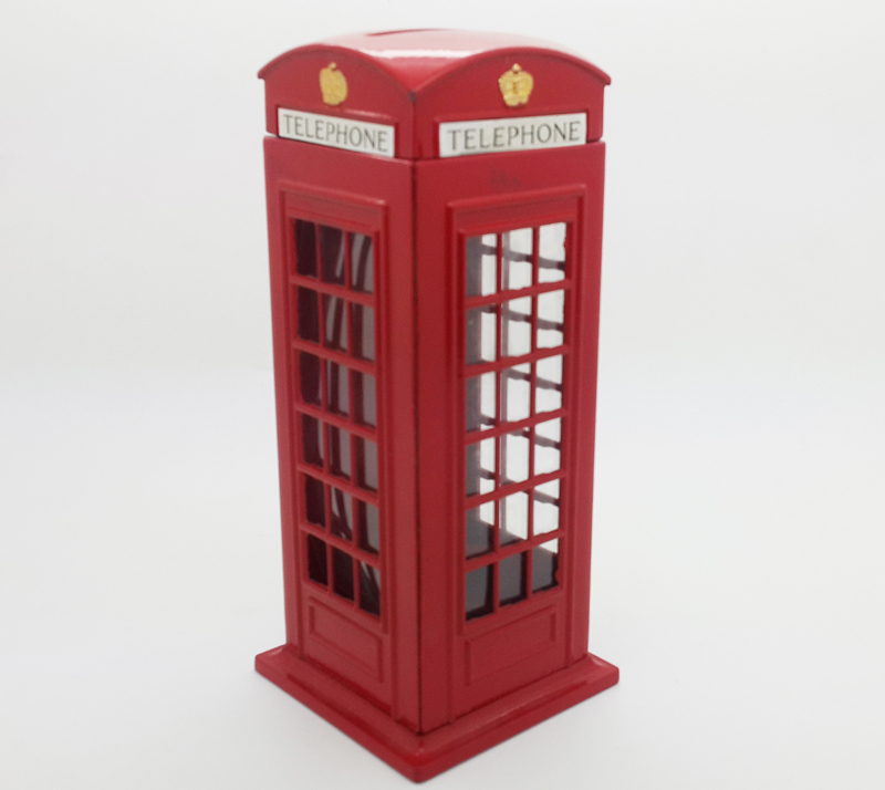 Red phone booth piggy bank in London, UK, retro London piggy bank, metal piggy bank, password piggy bank Specification image