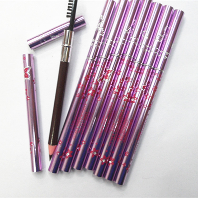 Metal-encrusted eyebrow pencil with comb eyeliner