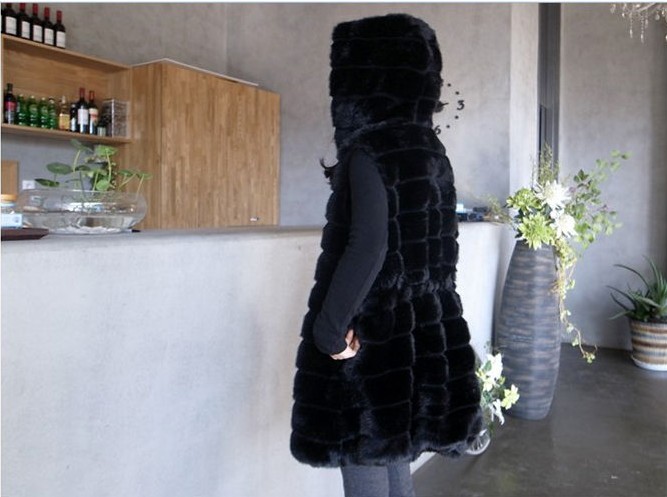 Autumn-Winter Imitation Fur Vest For Women Hooded Vest Korean Version Rex Rabbit Fur Horizontal Pattern New Fur Women's Wear Specification drawing