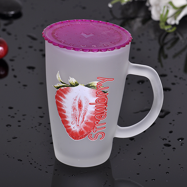 Frosted glass with lid handle glass Milk glass juice glass drink glass Cute creative glass clear water glass