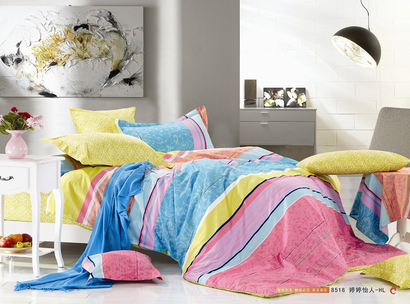 Four-piece set of all-cotton twill printed bedding and home textiles wholesale Striped series - Tingting Yiren