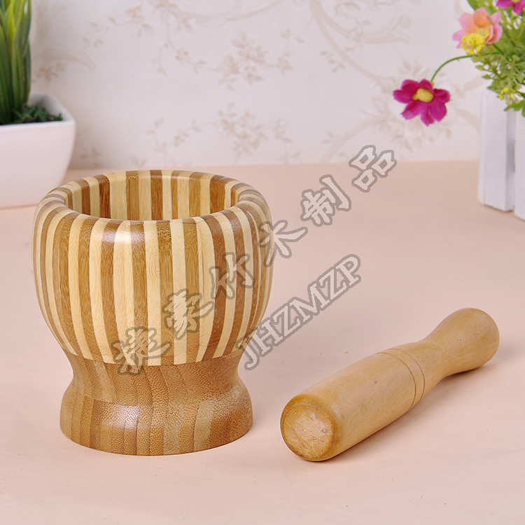 手工小斑马中号竹工艺蒜钵家用竹质蒜钵捣蒜器