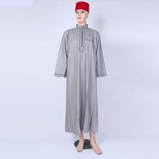 阿拉伯男士大袍长袍批发 卡塔尔镶边新款袍子 厂家品质保证