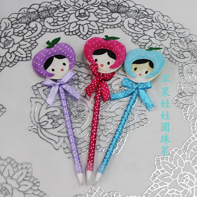 Wholesale of the new Korean version stationery in four colors: cute apple doll ballpoint pen and plush doll pen Specification image