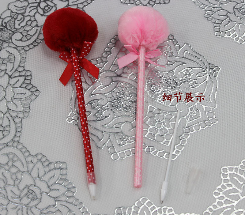 Cute stationery, bow, fluffy ball, ballpoint pen, plush pen, student supplies, prizes Specification image