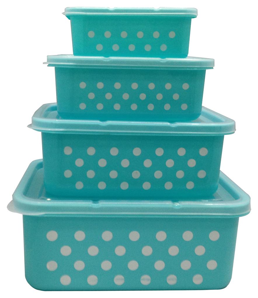 Plastic food storage containers, four-piece sets of food storage containers, polka dot lunch boxes, factory direct sales, 94-1012 cubic meters details Picture