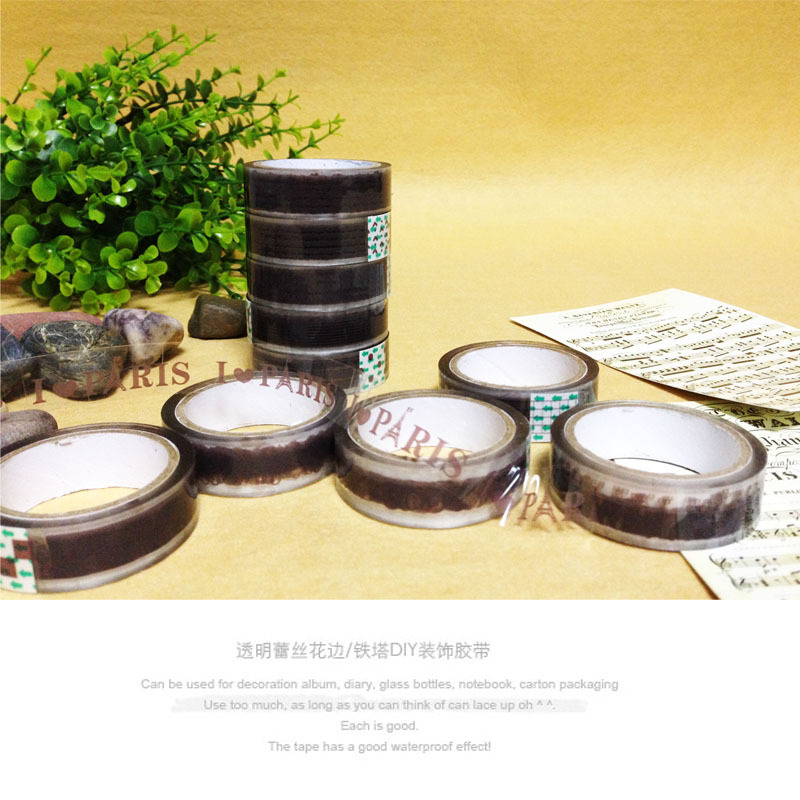 小清新透明蕾丝花边胶带贴纸10m小卷DIY装饰胶带 棕色系列