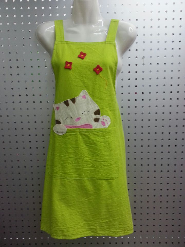 Korean-style crepe cotton anti-stain home cartoon happy cat patch embroidered shoulder strap baking fashion apron Application Scenario