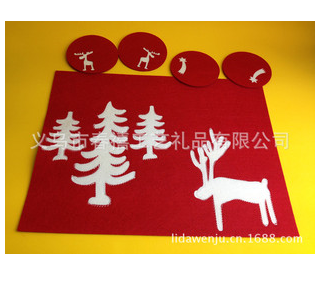 春禧绣花毛毡隔热系列五件套餐垫 杯垫