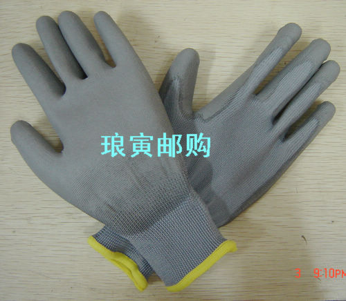 Undertake foreign trade and domestic sales of 13 needles polyester PU impregnated adhesive anti-static labor insurance gloves promotion Lang Yin wholesale thumbnail
