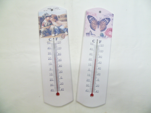 Wooden thermometer, indoor and outdoor household temperature, cartoon glass thermometer, lacquered temperature gauge details Picture