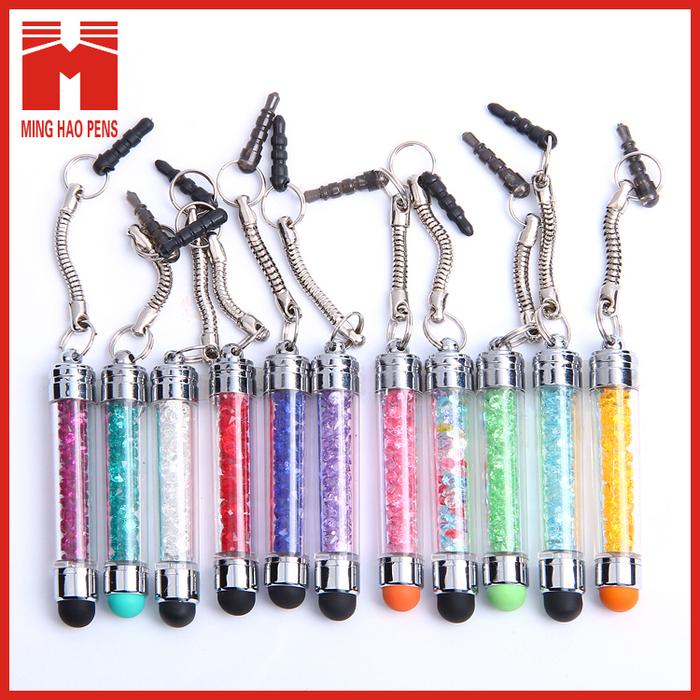 Factory direct sales of color crystal capacitive touch pen, iPhone dust cover, creative touch pen
