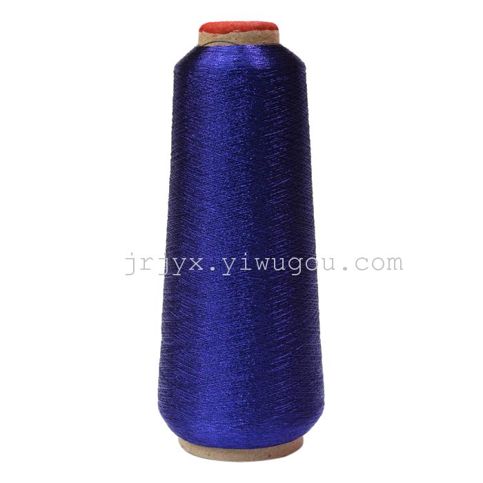 Sapphire blue colored gold and silver threads