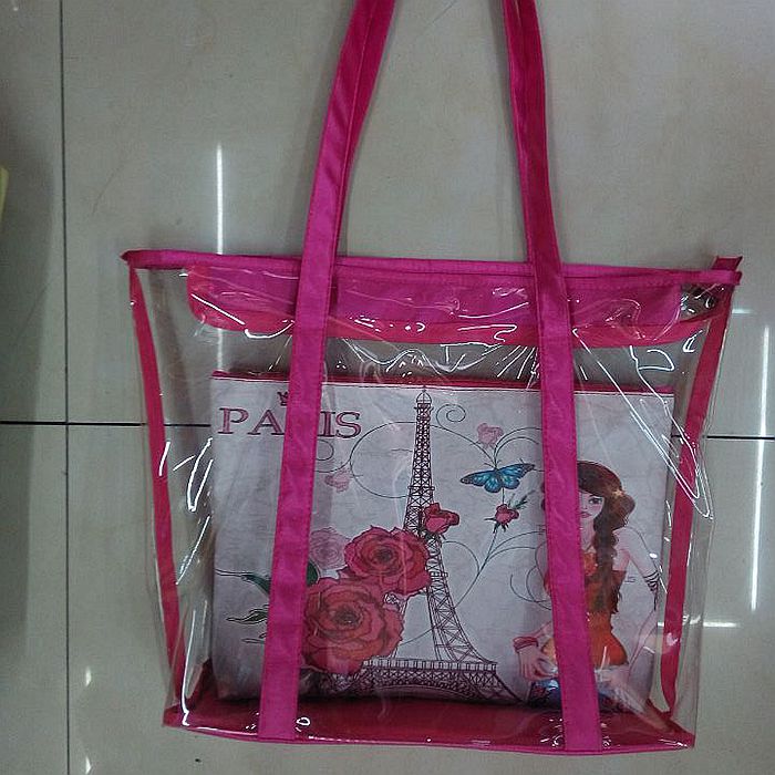 2014新款pvc透明子母包时尚款沙滩包购物袋细节图