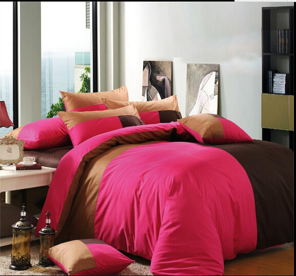 All-cotton active solid color three-color patchwork four-piece set, pure cotton simple and fashionable Specification image