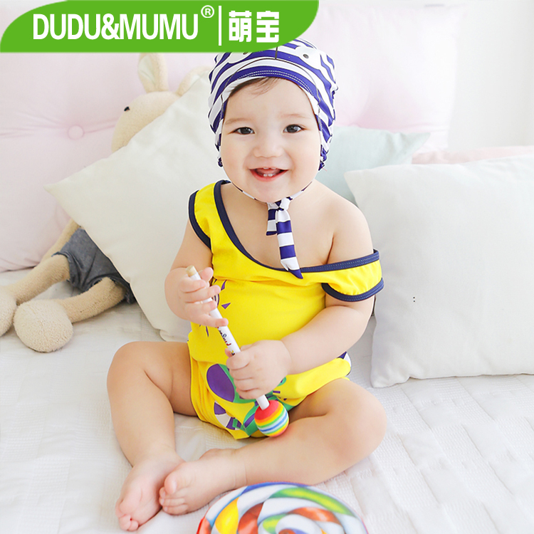 Swimsuit for children one-piece swimsuit for boys Korean single new baby hot spring swimsuit with swimming cap thumbnail