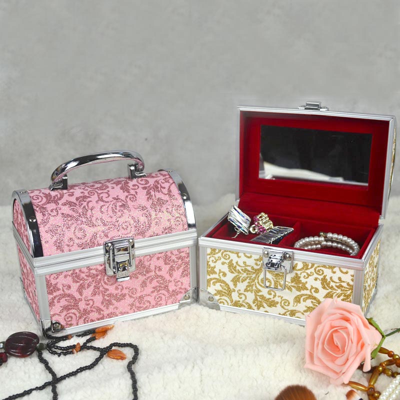 Guanyu Korean version of hand - held mirror with lock multi - drawer professional cosmetic case jewelry box