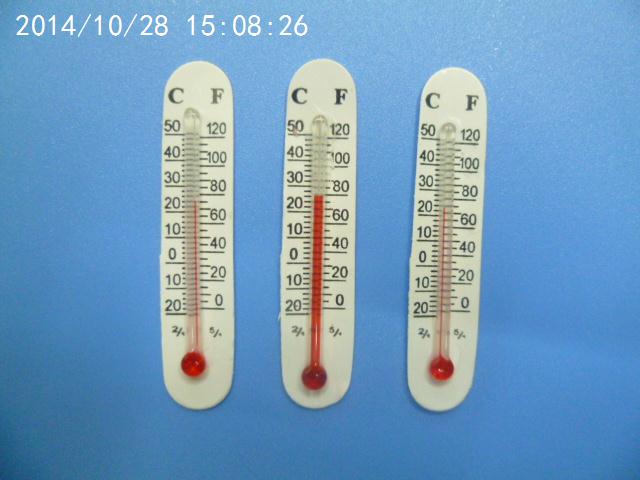 7.0*1.2 Paper small glass thermometer cartoon household indoor and outdoor card thermometer details Picture